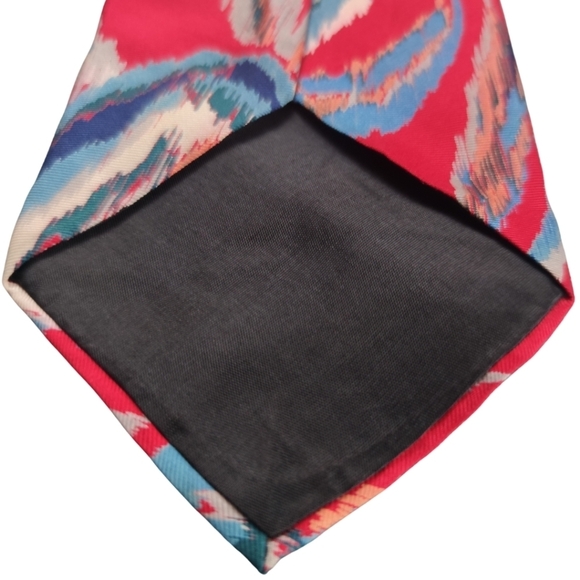✨ Vintage Chemin De Fer Abstract Red Floral Silk Tie - Picture 6 of 7